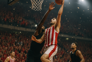 Olympiacos dominates Monaco 91-70 in Piraeus, intense EuroLeague playoff action.